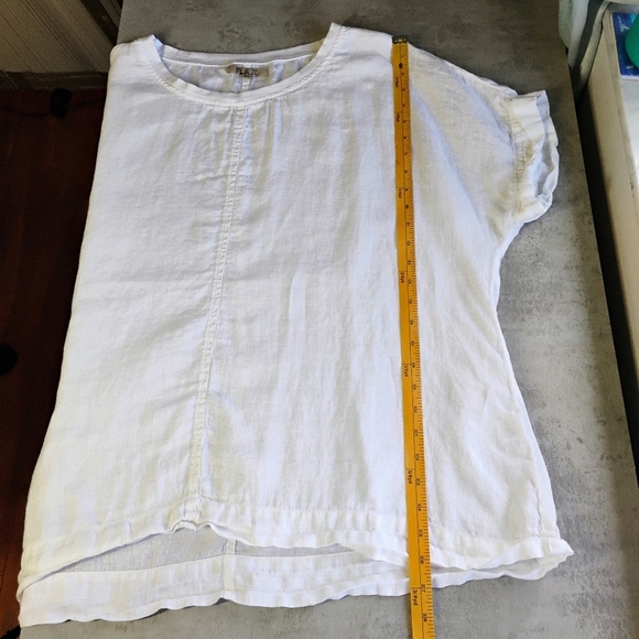 FLAX 100% Linen White Relaxed Fit Top Short Sleeve Summer Travel Size Large - Picture 12 of 14
